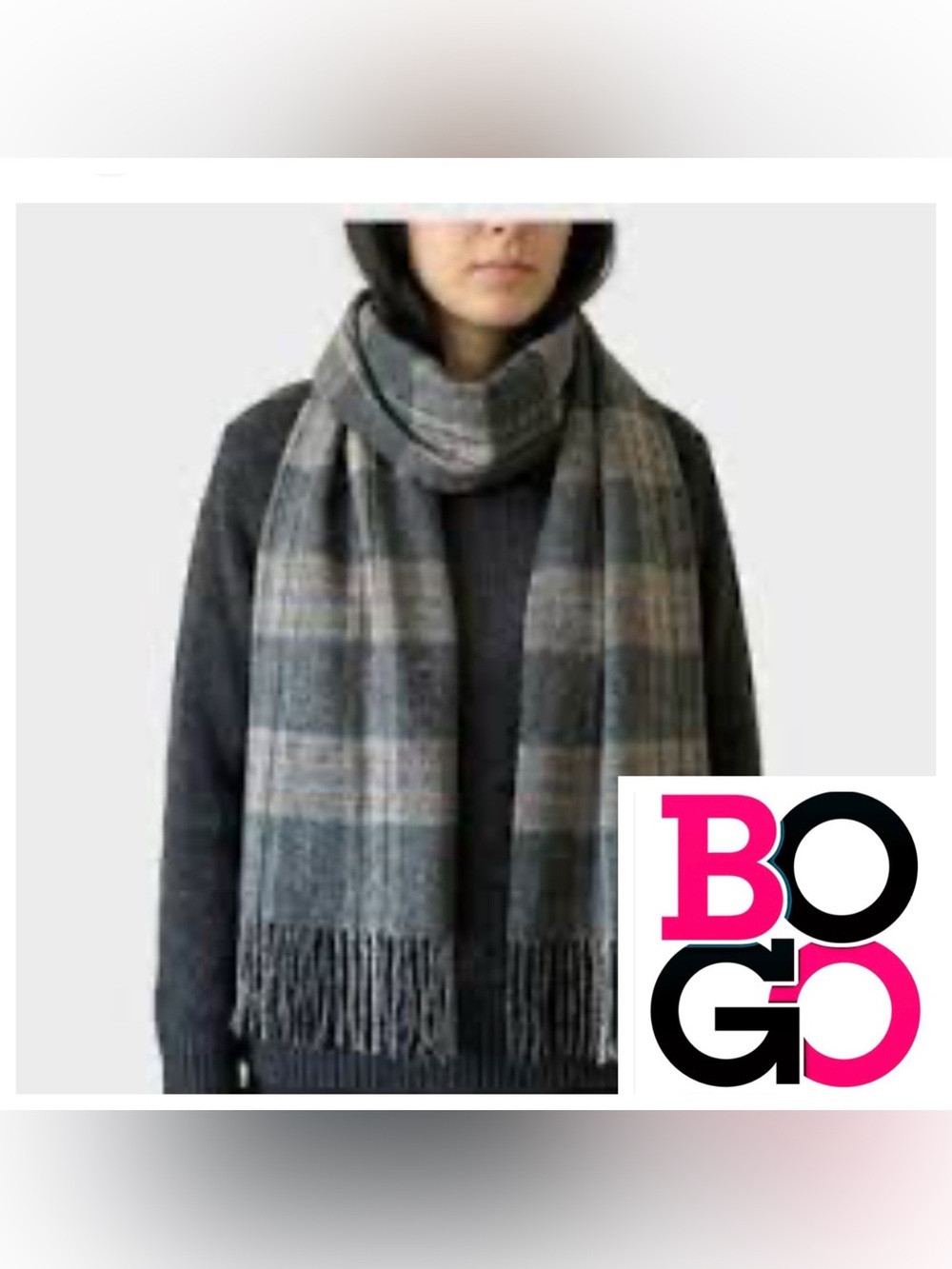 A New Day Blanket Scarf Gray plaid  Women's One Size 80" x 21”NWT
